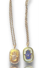 Load image into Gallery viewer, Hamsa Enamel and Crystal Necklace Double Sided Amulet
