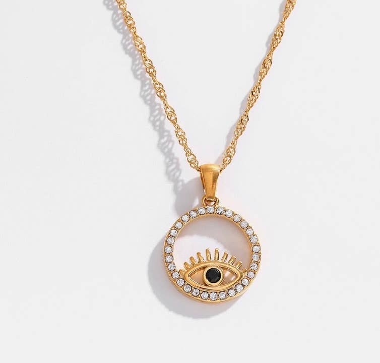 Evil Eye Coin Pendant Necklace 14K gold stainless steel