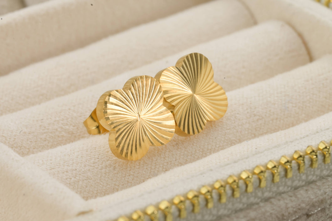 Clover Sun Burst Earrings - Tarnish-free Gold Clover Studs: Yellow Gold / Clover