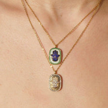 Load image into Gallery viewer, Hamsa Enamel and Crystal Necklace Double Sided Amulet
