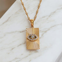 Load image into Gallery viewer, Evil Eye Talisman Tag Pendenat 14K Gold Steel Necklace: Clear
