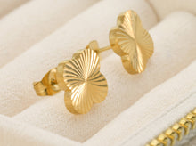 Load image into Gallery viewer, Clover Sun Burst Earrings - Tarnish-free Gold Clover Studs: Yellow Gold / Clover
